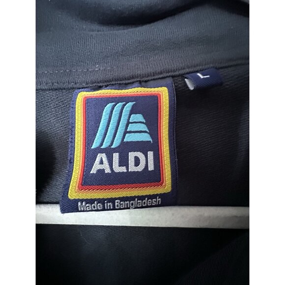 Women’s Y2K Aldi’s Grocery Store Workers Quarter Zip Navy Sweatshirt Size Large - Picture 3 of 3